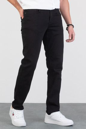 Erkek Siyah Regular Boru Paça Esnek Likralı Denim Jeans Kot Pantolon HLTHE001973 - SİYAH