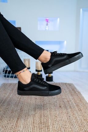 Unisex Siyah Keten Sneaker Spor Ayakkabı
