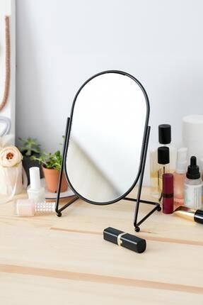 Siyah Metal Çerçeveli Oval Ayna Tasarım Makyaj Aynası