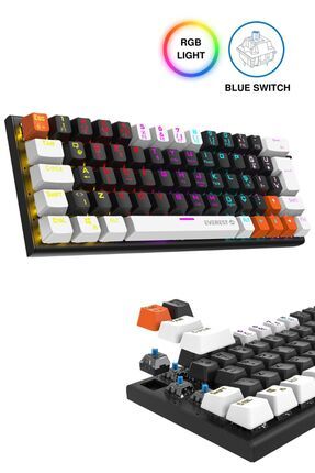 PARLEY Beyaz/Siyah Rainbow Aydınlatmalı Türkçe Q Blue Switch Mekanik Gaming Oyuncu Klavyesi