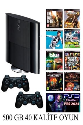 Sony Playstation 3 Süper Slim 500 Gb ( Yenilenmiş ) 2 Kablosuz Kol 40 Dijital Oyun Garantili Ürün
