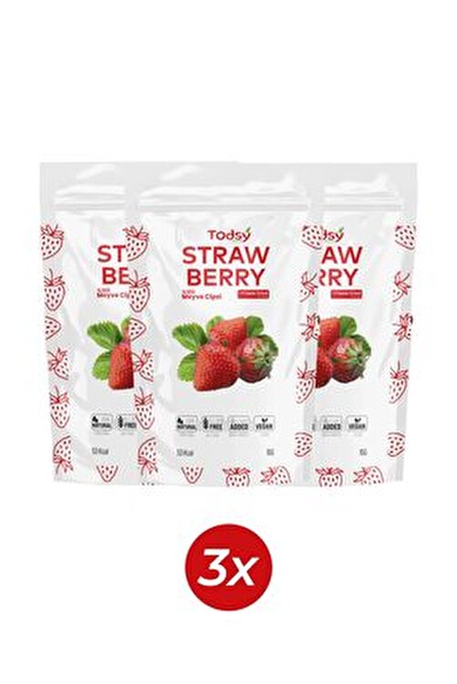 3'lü Çilek Kuru Meyve Cipsi Freeze Dried Dondurularak Kurutulmuş Fresh Çilek 15GR x 3