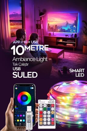 Tv Arkası 10 Metre Bluetooth Telefon Kontrollü Smart Şerit Led Sese Duyarlı Kumandalı Led Işık