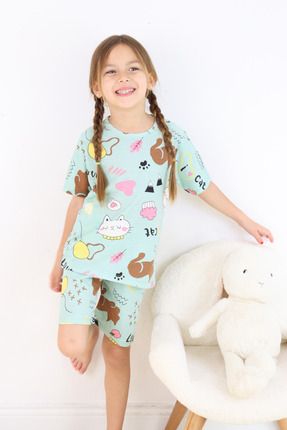 Kız Çocuk Pamuklu Penye Kumaş Şortlu Pijama Takımı