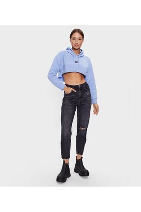 Tommy Hilfiger Spr Crop Xs Badge Hoodie Kad n Mavi Sweatshirt Fiyat Yorumlar Trendyol