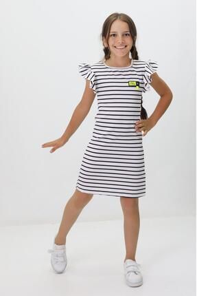 Kız Çocuk Giyim Elbise Çizgili Penye Kız Çocuk Elbise Fırfır Kollu