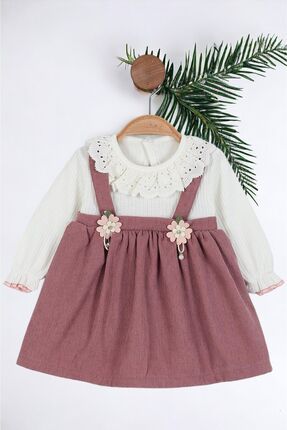 Kız Bebek Vintage Dantel Yakalı Salopet Fitilli Elbise