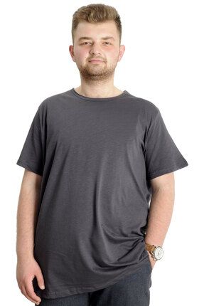 Mode Xl Büyük Beden Erkek T-shirt Flam Yaka Basic 20035 Antramelanj