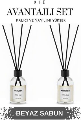2 Li Beyaz Sabun Çubuklu Oda Kokusu Uçucu Yağ Ortam Kokusu Banyo Kokusu Parfümü Dolap Koku 2x50ml