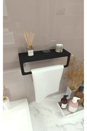 Havlu Tutacağı Raf Metal Havlu Askıs Mutfak Banyo Raflı Havluluk Modern Raflı Havluluk 30cm Siyah