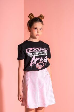 Kız Çocuk Blackpink K-pop Kore Baskılı Pamuk Siyah Oversize T-shirt
