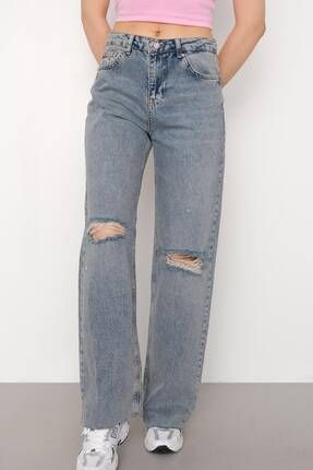 Yüksek Bel Wide Leg Jean Pantolon Pn7248-pnk