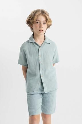 Erkek Çocuk Oversize Fit Polo Yaka Müslin Kısa Kollu Gömlek W3239A624HS