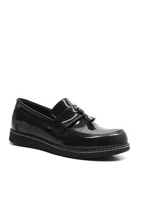 Çocuk Siyah Rugan Loafer Ince Taban Klasik Ayakkabı