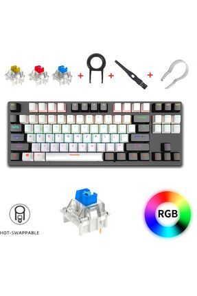 Leaven K550 RGB Beyaz/Siyah K550 Mavi Blue Switch Mekanik Gaming Oyuncu Klavyesi