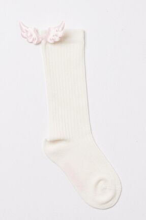 Bebek Kanat Aksesuarlı Dizaltı Çorap Krem Rengi