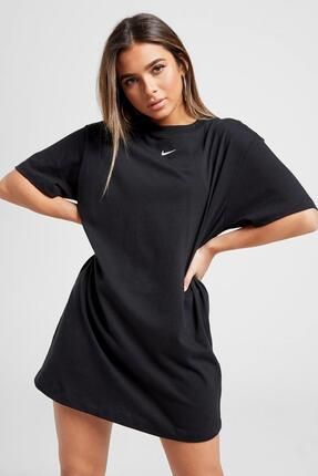 Sportswear Organic Cotton Short Sleve Dress Nakış Swooslu Elbise Siyah