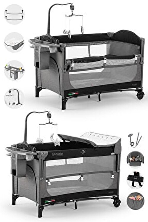 elele madre anne yani park yatak oyun parki 70x110 cm gri siyah fiyati yorumlari trendyol