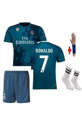 2017/18 Sezon Cristiano Ronaldo Real Madrid Turkuaz Mavisi Çocuk Futbol Forması 4'lü Set