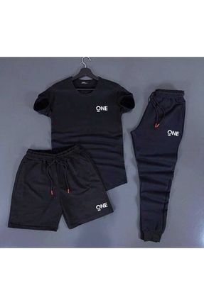 One Baskılı Siyah Unisex Yazlık Eşofman Kombini