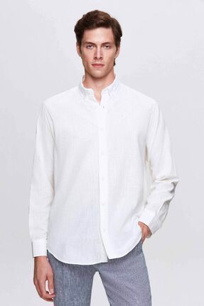 Ds Damat Comfort Beyaz Keten Görünümlü Gömlek