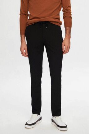 Slim Fit Siyah Beli Lastikli Bağcıklı Fermuarlı Likralı Rahat Jogger Pantolon