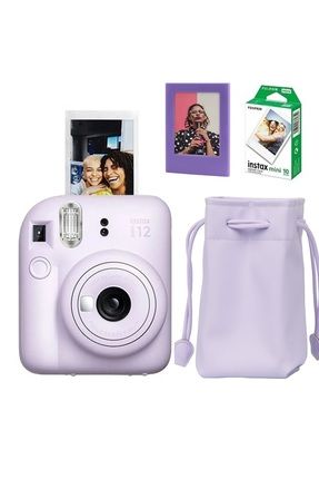 Instax Mini 12 Fotoğraf Makinesi-10lu Film-büzgülü Kılıf Ve Mıknatıslı Çerçeve Seti 2 Mor