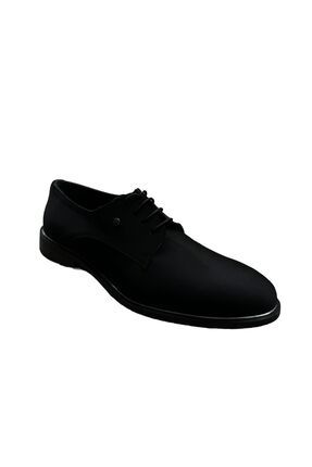 Siyah Saten Hakiki Deri Kösele Taban Klasik Ayakkabı