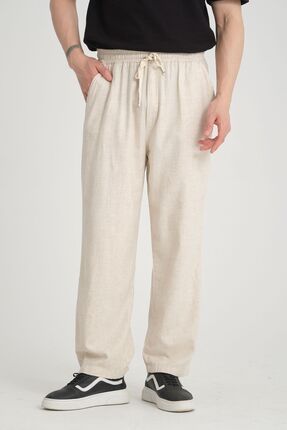 Luxe Erkek Baggy Keten Karışımı Rahat Pantolon Bol Paça Yeni Sezon