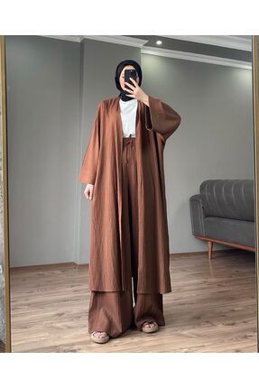 İkili Kimono Takım Kahverengi