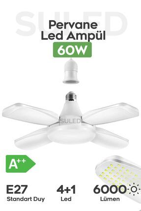 Pervane Led Ampül 60W 6000 Lümen Süper Güçlü E27 Lamba A++ Beyaz Işık 4+1