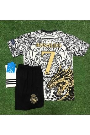 Yeni Sezon Dragon Desenli Cristiano Ronaldo Çocuk Forması 3'lü Set (BLACK-WHİTE)