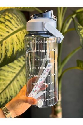 Şeffaf Motivasyonel Su Şişesi Suluk 2l Spor Salonu Su Şişesi Bpa Içermez Suluk Etiket hediyeli