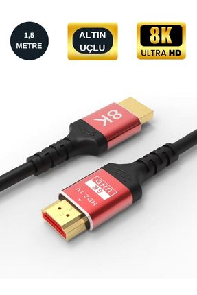 8K ULTRA HD ALTIN UÇLU HDMI KABLO 1.5 METRE 3D 8K@60Hz 2.1 V 7680*4320P - KIRMIZI