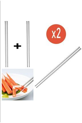 Metal Çöpstik Chopstick 2'li Paslanmaz Çelik Çin Çubuğu Sushi Suşi