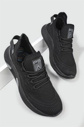 Ortopedik Taban Ultra Rahat Slip-on Unisex Siyah Triko Spor Ayakkabı