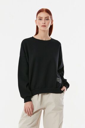 Baskılı Bisiklet Yaka Sweatshirt