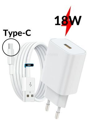 18 Watt Type-c Samsung Xiaomi Huawei Oppo Asus Realme Uyumlu Hızlı Şarj Aleti Başlık Ve Şarj Kablosu