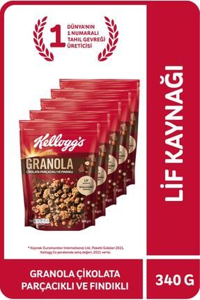 Granola Çikolata Parçacıklı Ve Fındıklı 340 gr X 5 Adet, %44 Yulaf, Lif Kaynağı, Kahvaltıl