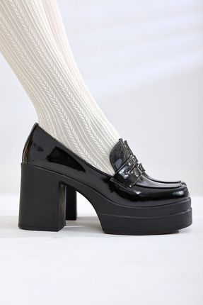 Forli Siyah Rugan Topuklu Platformlu Kadın Ayakkabı