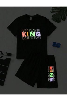 King Baskılı çocuk Şort T-shirt Takım