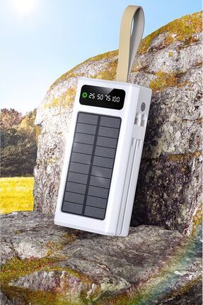 Solar 30.000 Mah Güneş Enerjili Led Işıklı Powerbank Şarj Aleti 4xUsb Çıkış Çoklu Şarj Çıkışı Kablo