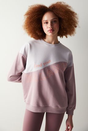 Gül Kurusu Colorblock Baskılı Sweatshirt