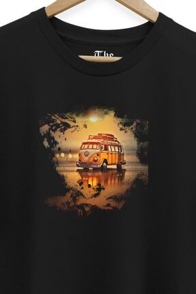 The Baski Siyah Unisex Volkswagen Karavan Bask l K sa Kollu T shirt Fiyat Yorumlar Trendyol