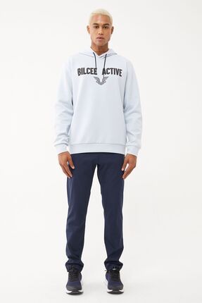 Erkek Açık Gri Önü Flok Baskılı Sweatshirt 1541