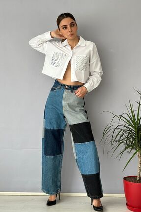 Wide Leg Patchwork Jeans