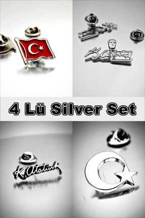 4 Lü Yaka Rozeti Silver Set