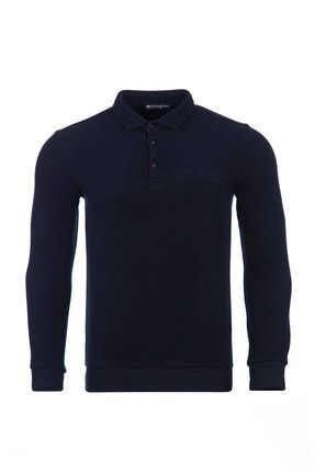 Büyük Beden Regular Fit Cepli Kadife Selanik Erkek Polo Yaka Sweatshirt