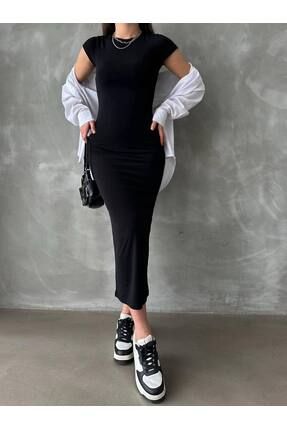 Kısa Kollu Basic Uzun Sandy Elbise