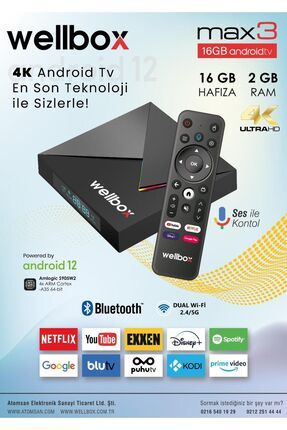 Max3 Android Tv Box Android 12 Sesli Komut 2gb Ram 16GB Hafıza